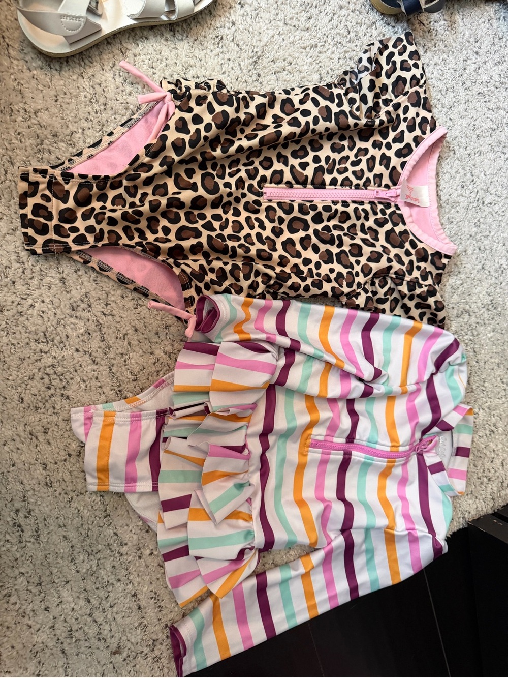 Girls Leopard Print and Pastel Stripe Swimsuits bundle lot size 4 / 4t